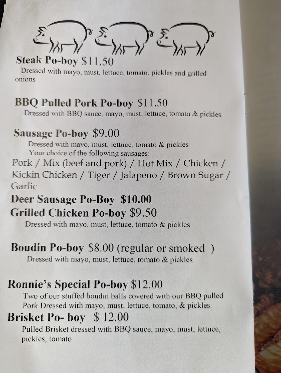 Ronnies Cajun Boudin & Cracklin's menu board