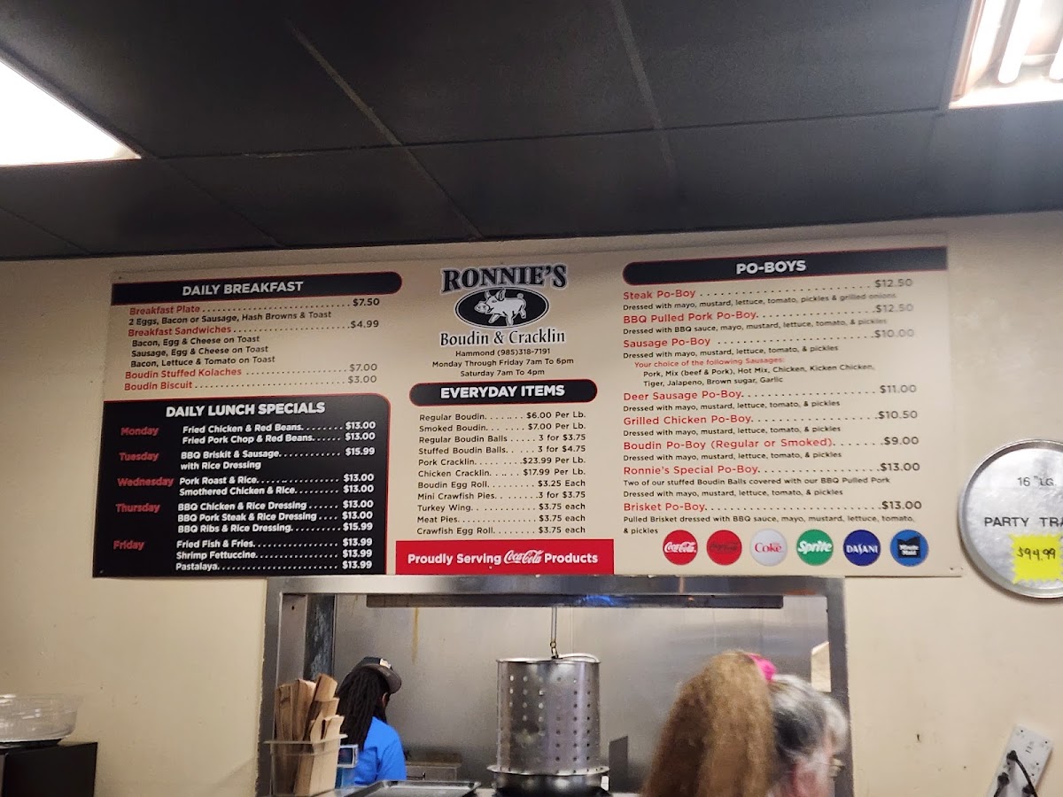 Ronnies Cajun Boudin & Cracklin's menu board