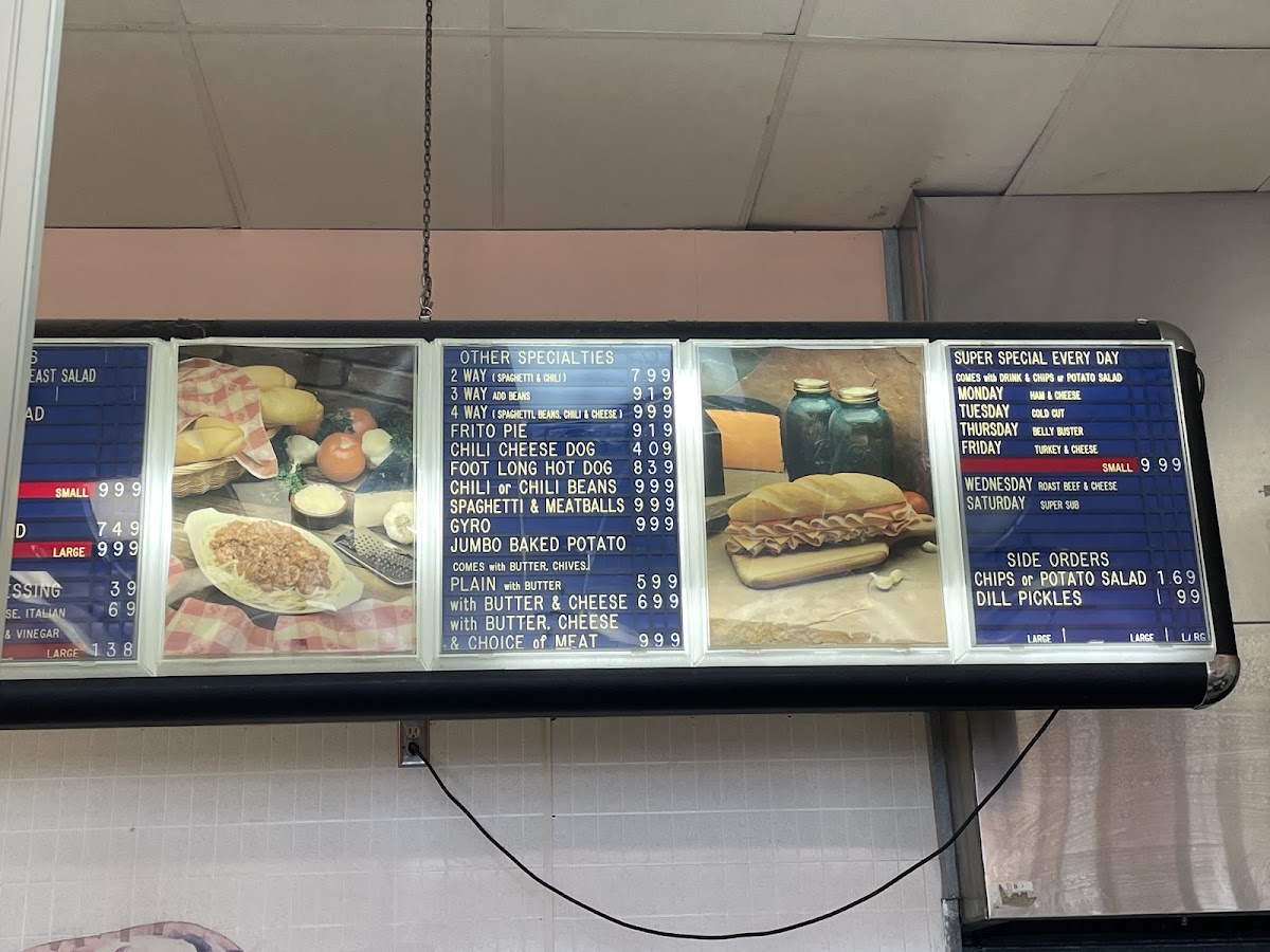 Bill & Ruth's Subs & Grill menu board