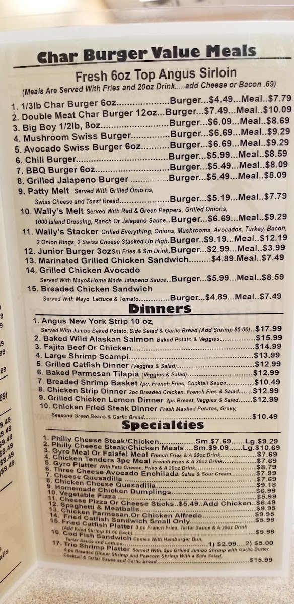 Bill & Ruth's Subs & Grill menu board