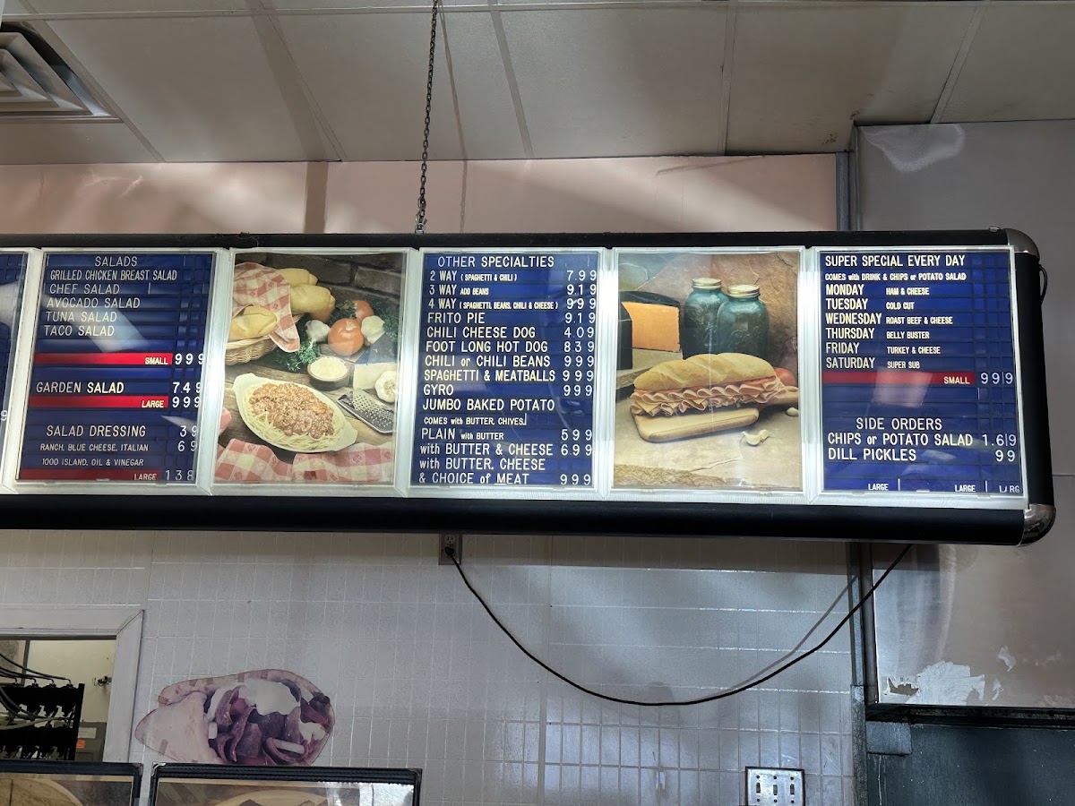 Bill & Ruth's Subs & Grill menu board