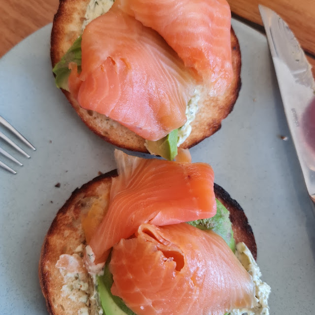 Salmon and Avocado Toasted Bagel
