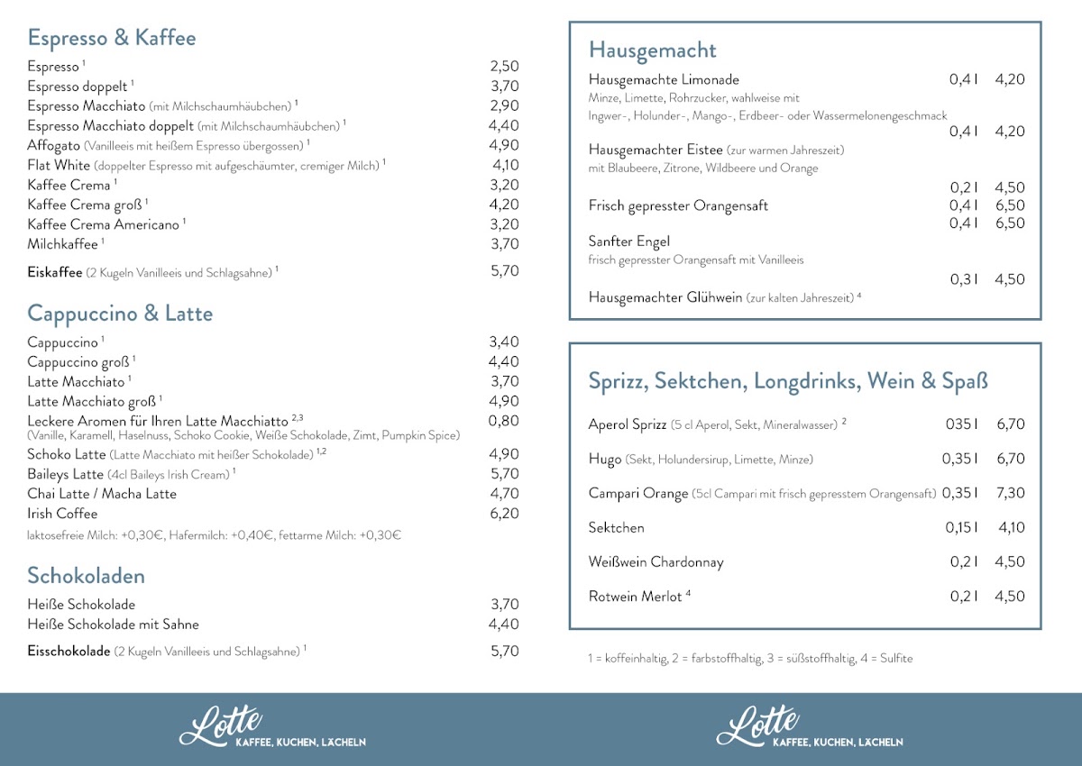 Lotte am Stern menu board
