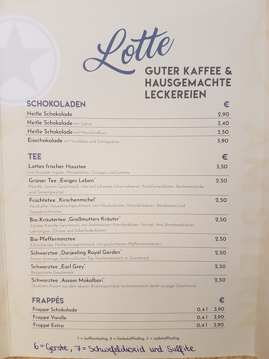 Lotte am Stern menu board