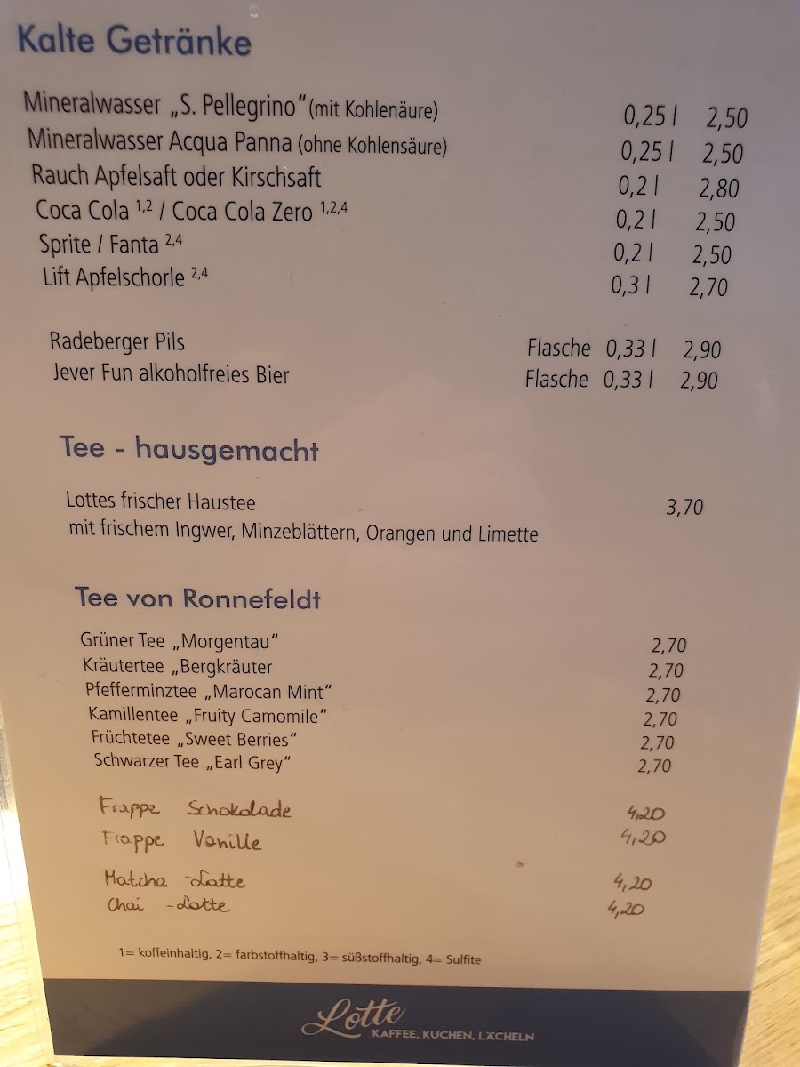 Lotte am Stern menu board