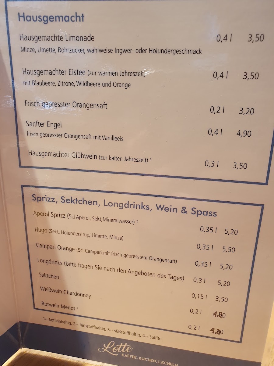 Lotte am Stern menu board