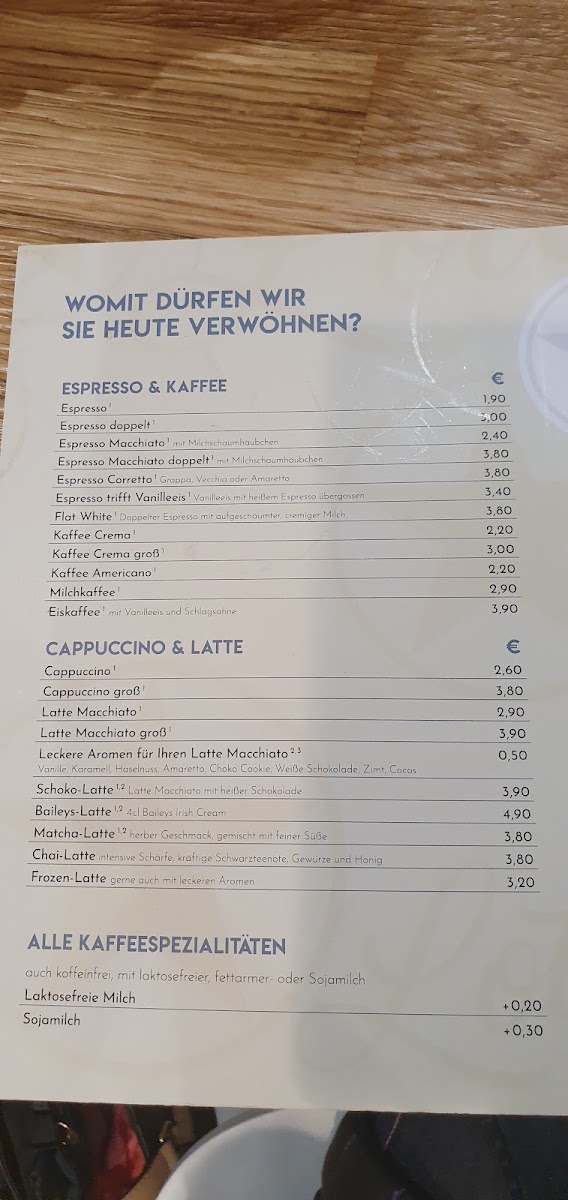 Lotte am Stern menu board