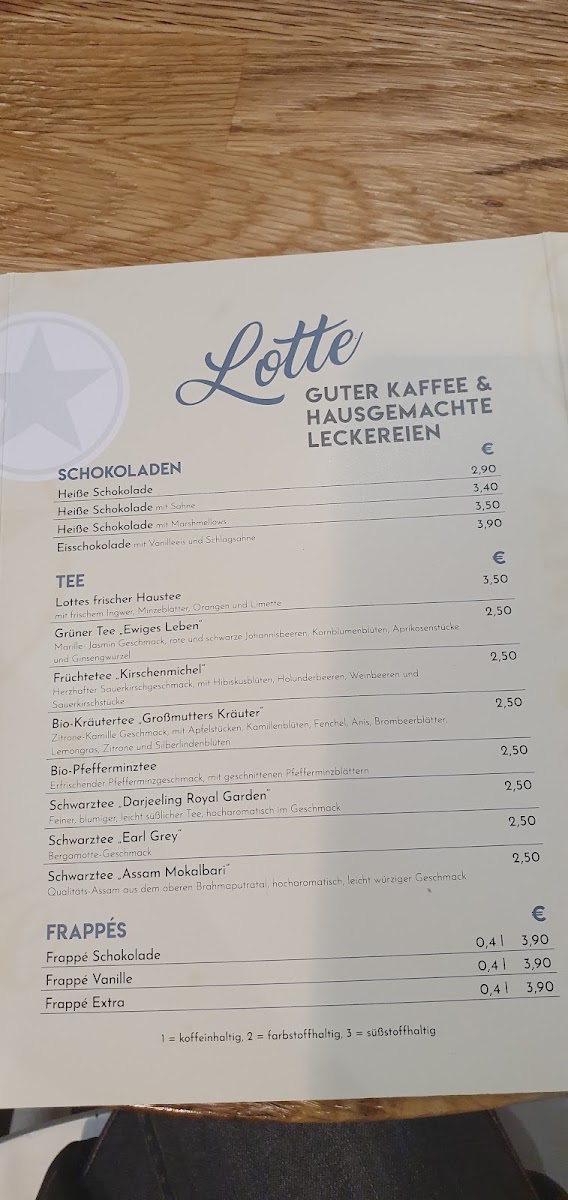 Lotte am Stern menu board