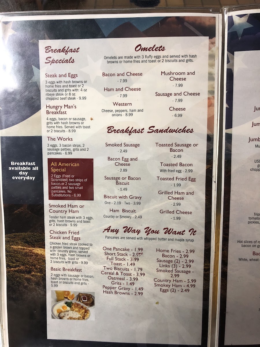 All American Restaurant menu board