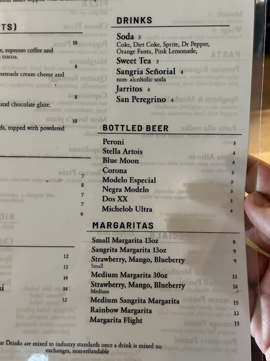 El Fornino Pizzeria menu board