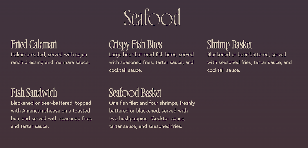 Mariluna Beach Bar menu board