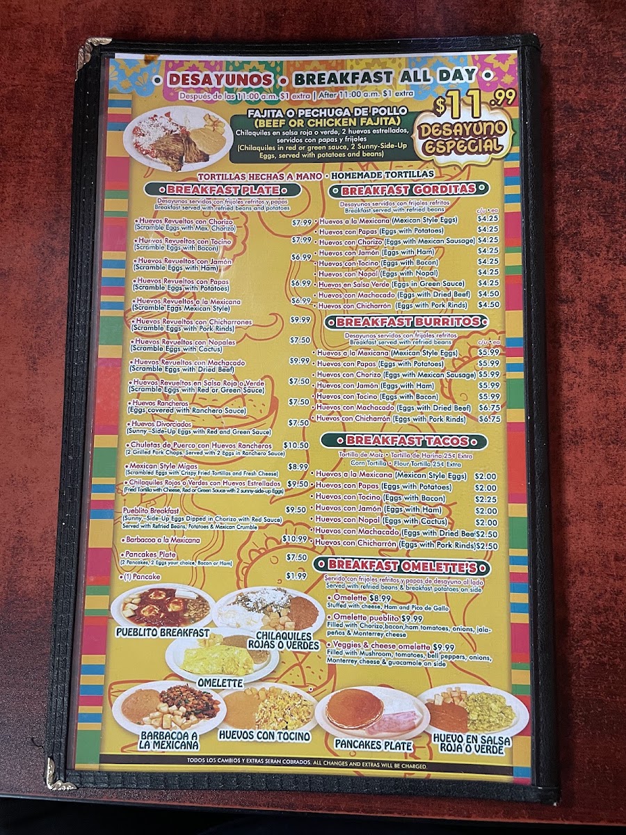 Taqueria mi pueblito menu board