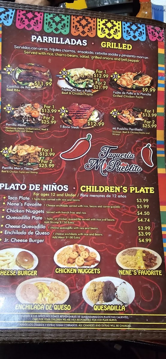 Taqueria mi pueblito menu board