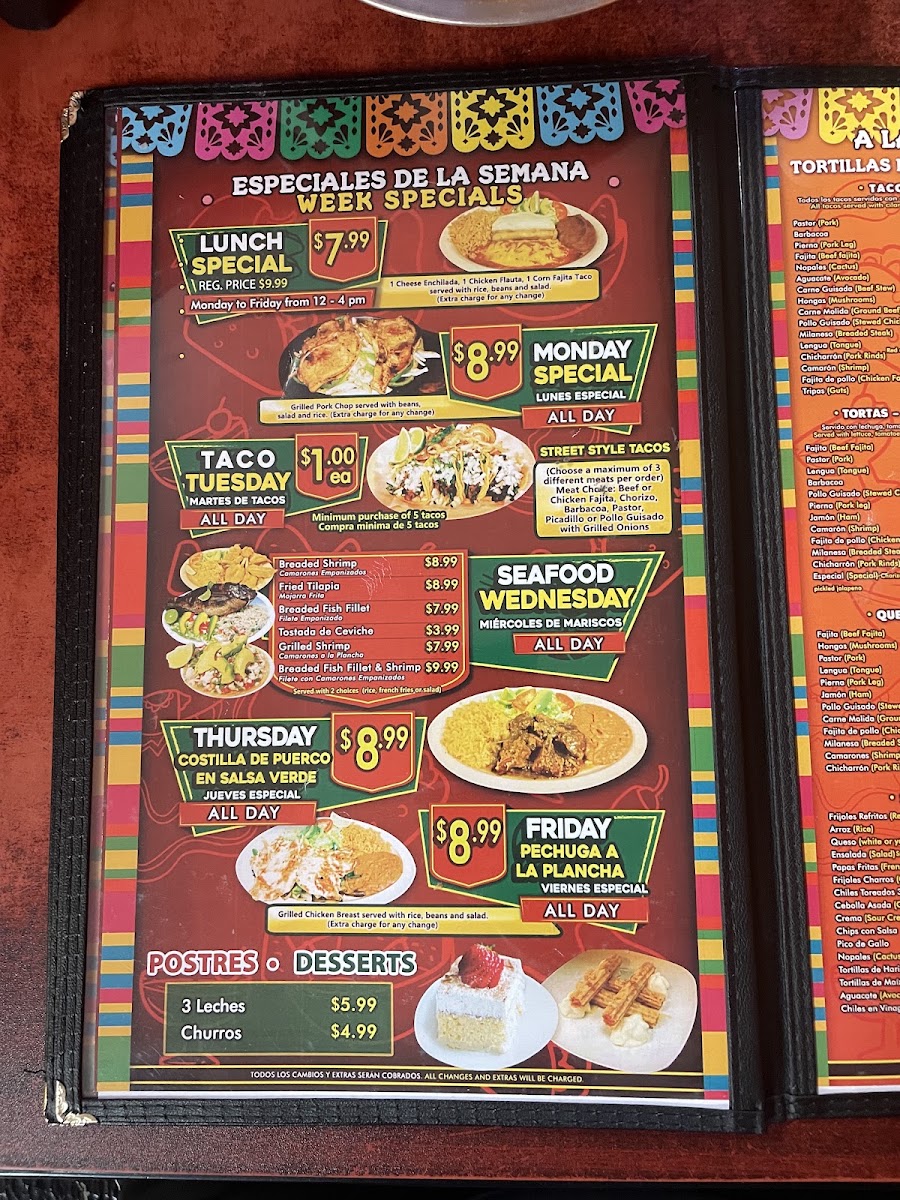 Taqueria mi pueblito menu board