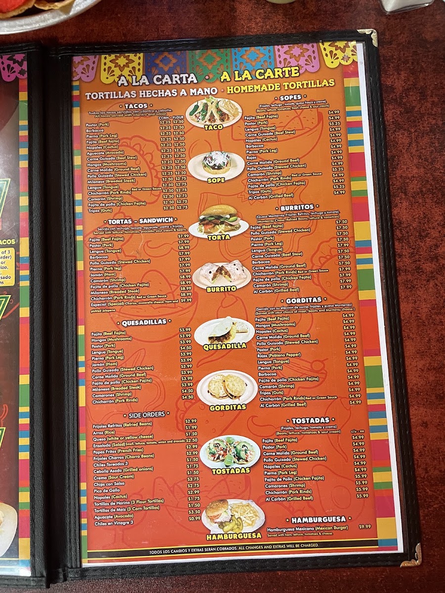 Taqueria mi pueblito menu board