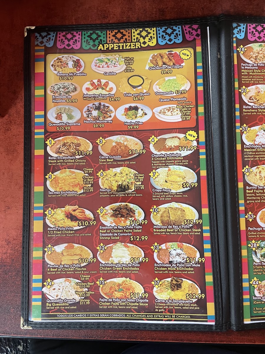 Taqueria mi pueblito menu board
