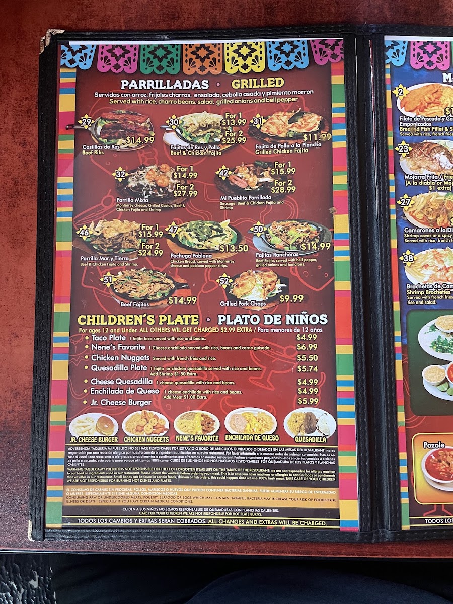 Taqueria mi pueblito menu board