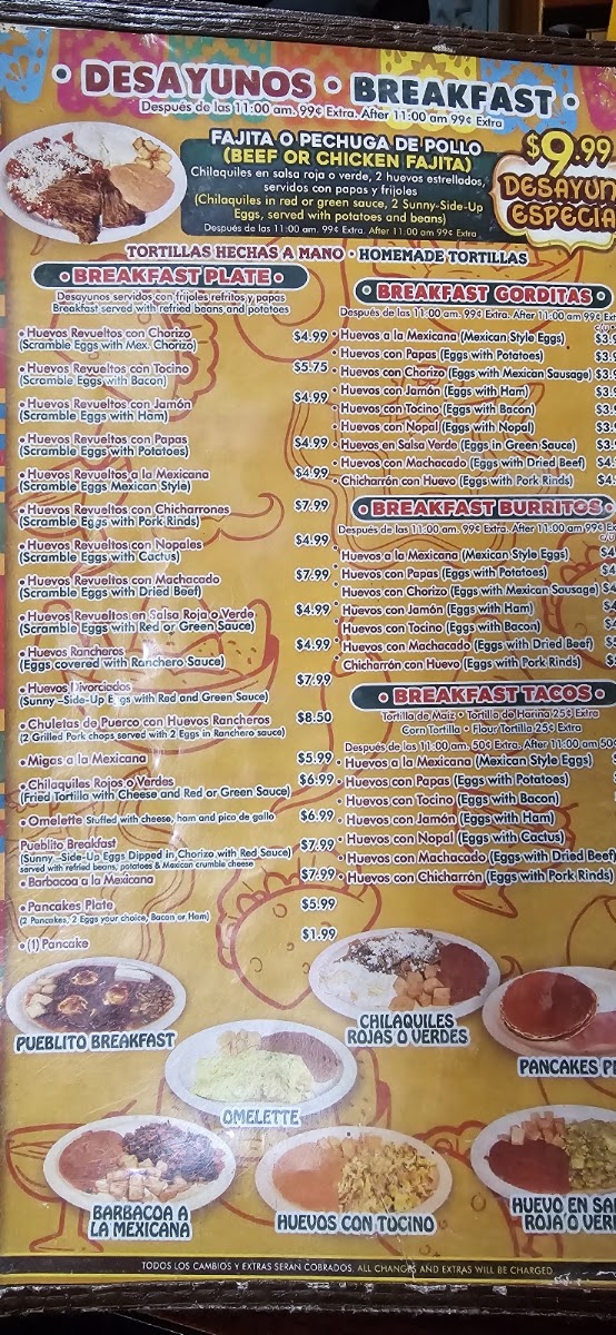 Taqueria mi pueblito menu board