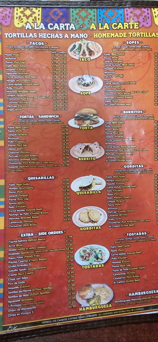 Taqueria mi pueblito menu board