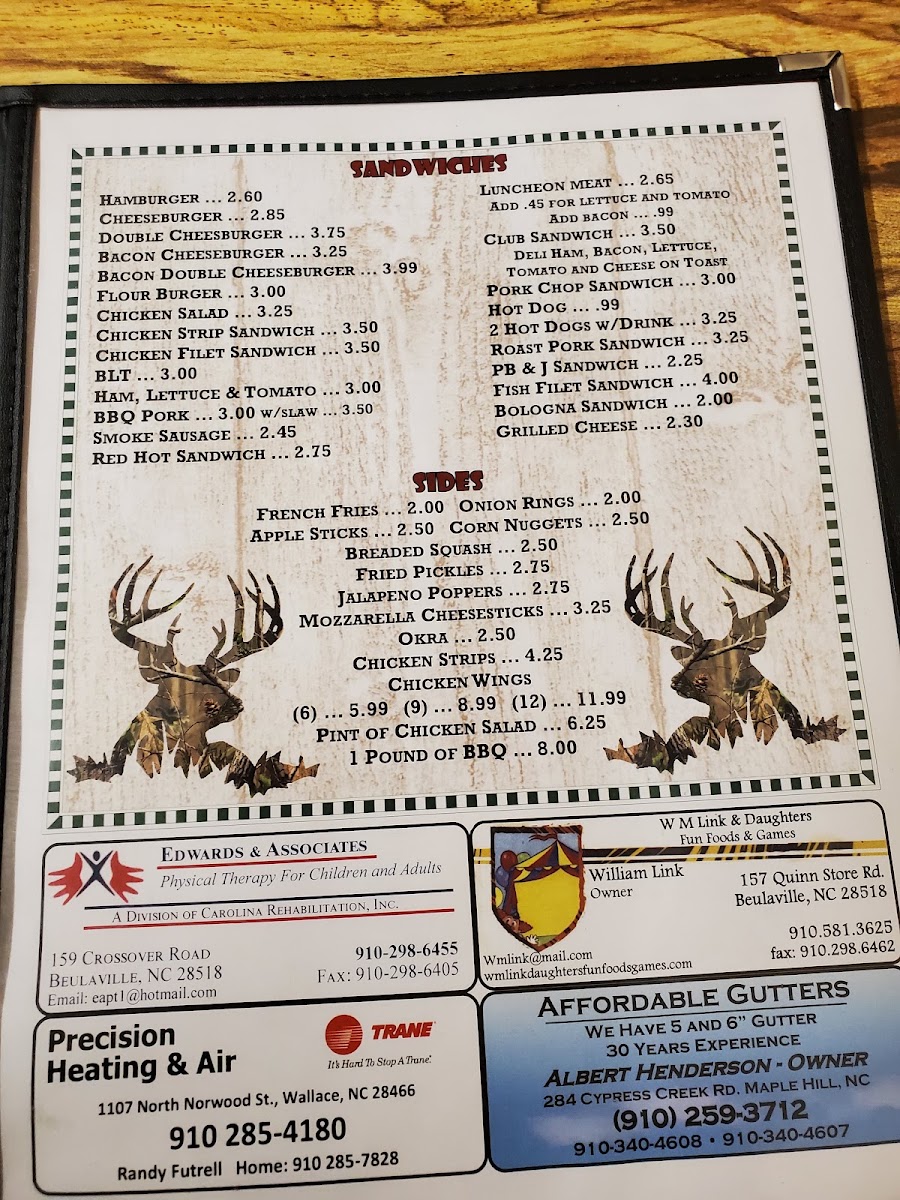 Chinquapin Restaurant menu board