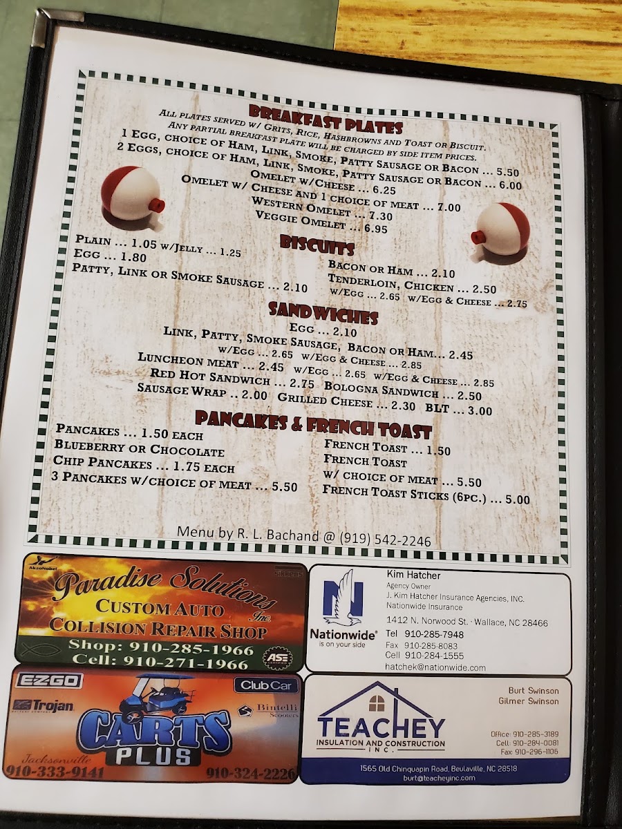 Chinquapin Restaurant menu board
