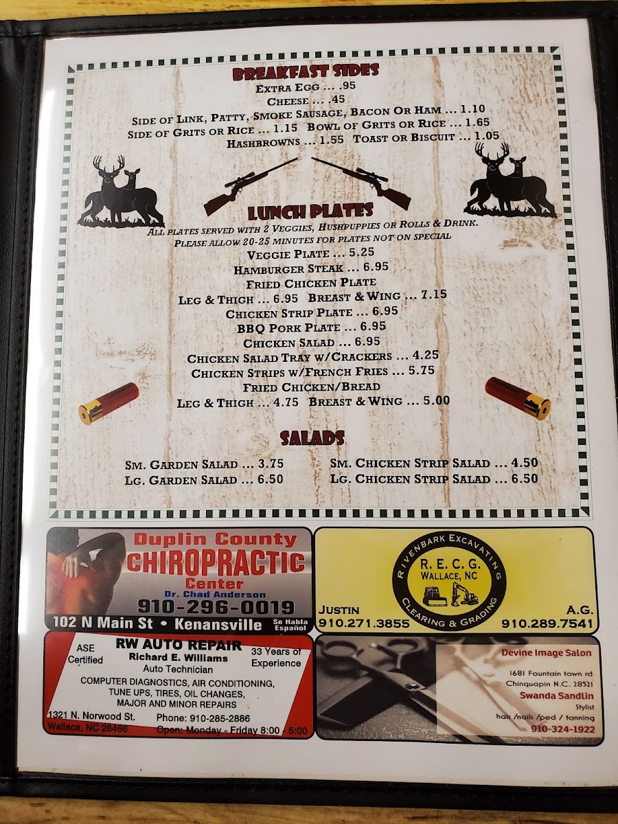 Chinquapin Restaurant menu board