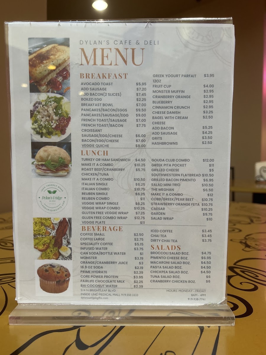 Dylan's Cafe & Deli menu board