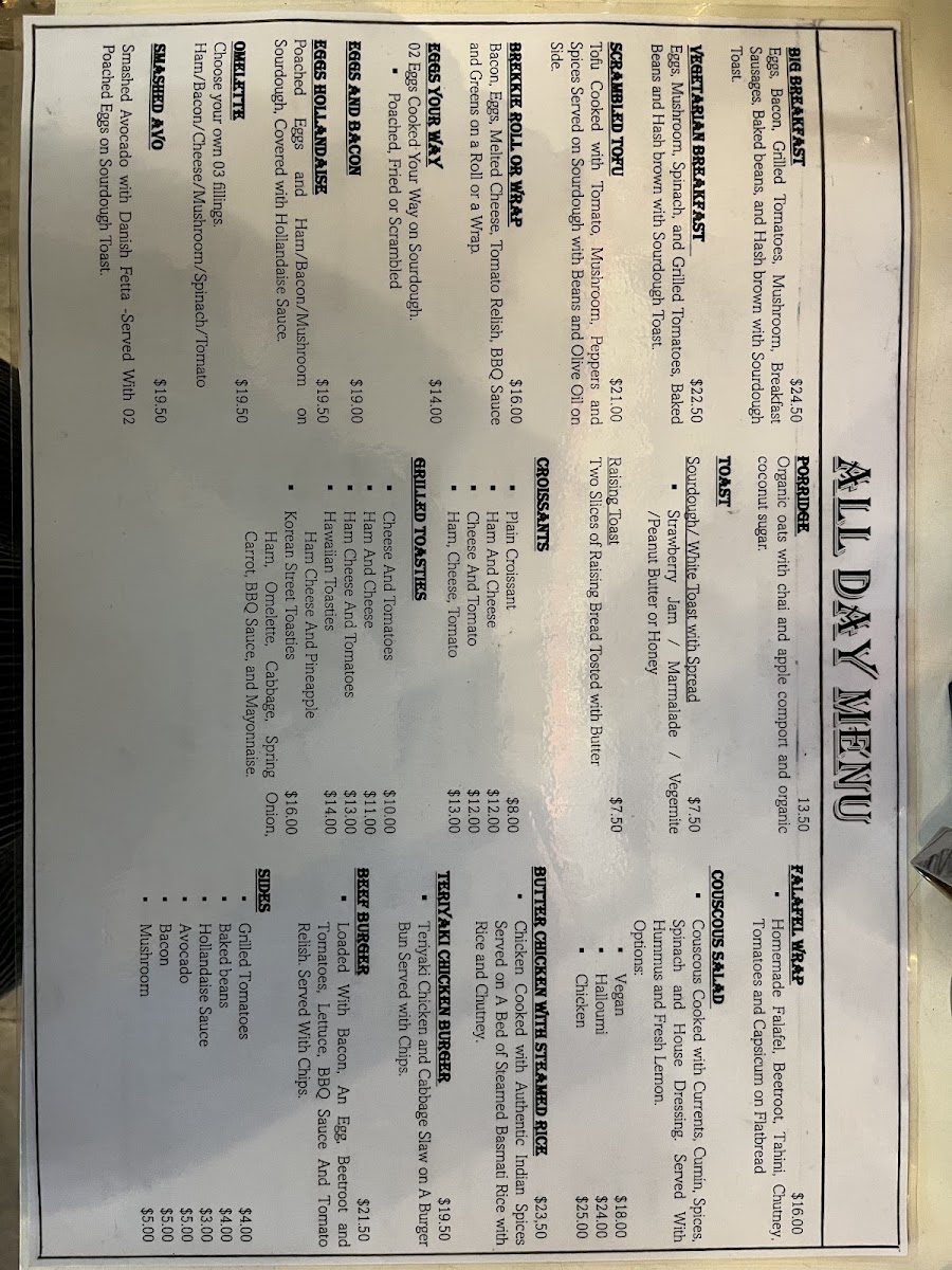 The Little Leaf & Bean Cafe menu board