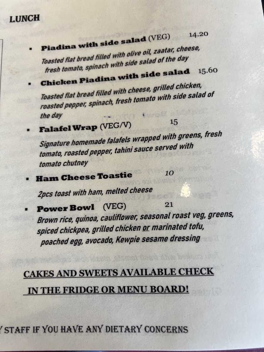 The Little Leaf & Bean Cafe menu board