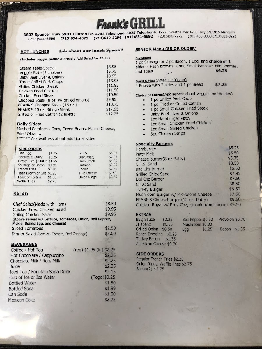 Frank's Grill menu board