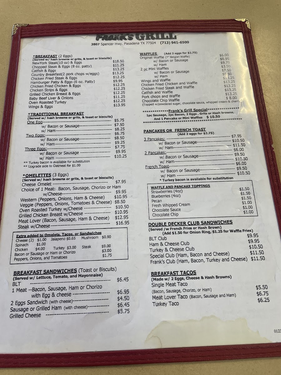 Frank's Grill menu board