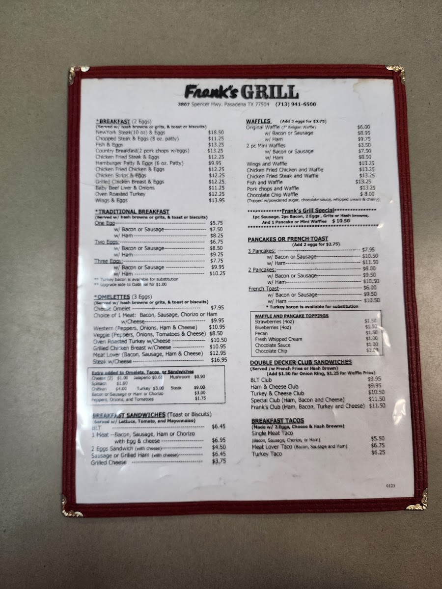 Frank's Grill menu board