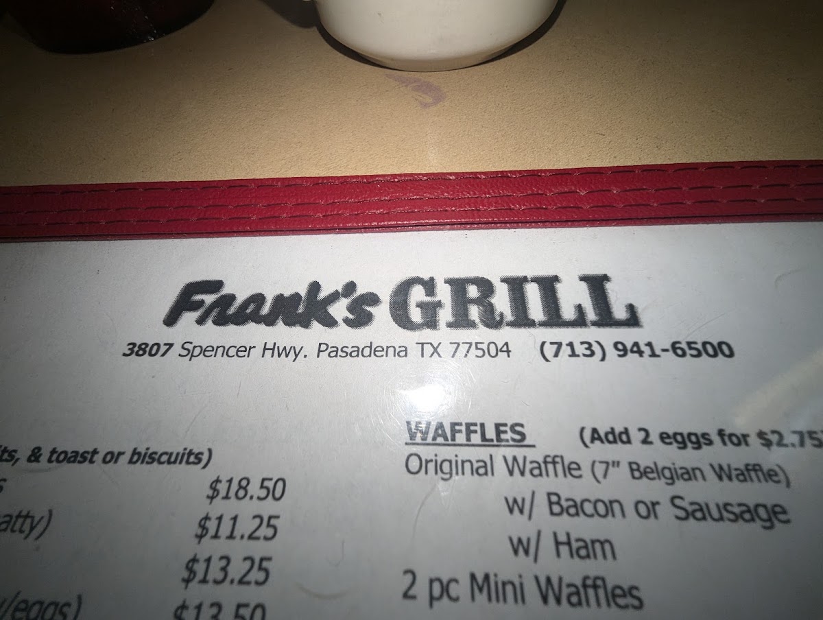 Frank's Grill menu board
