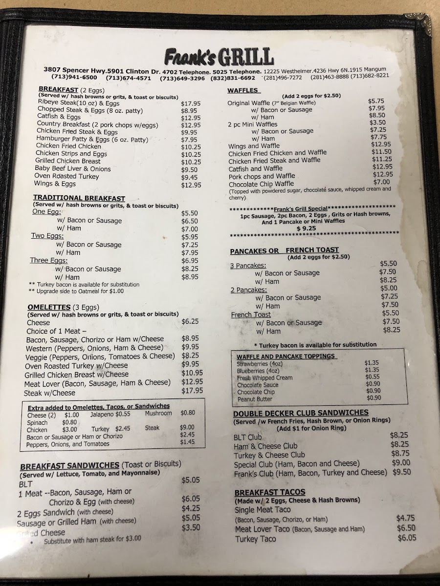 Frank's Grill menu board