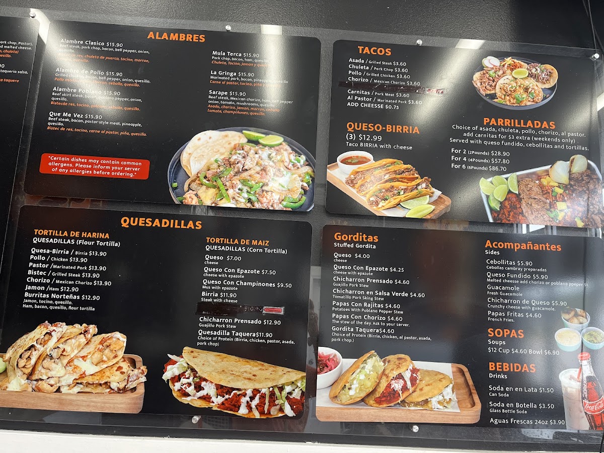 Toortugas Mexican Torteria menu board