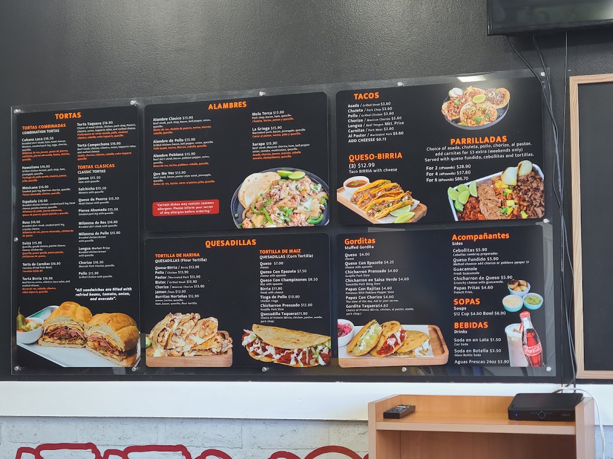 Toortugas Mexican Torteria menu board