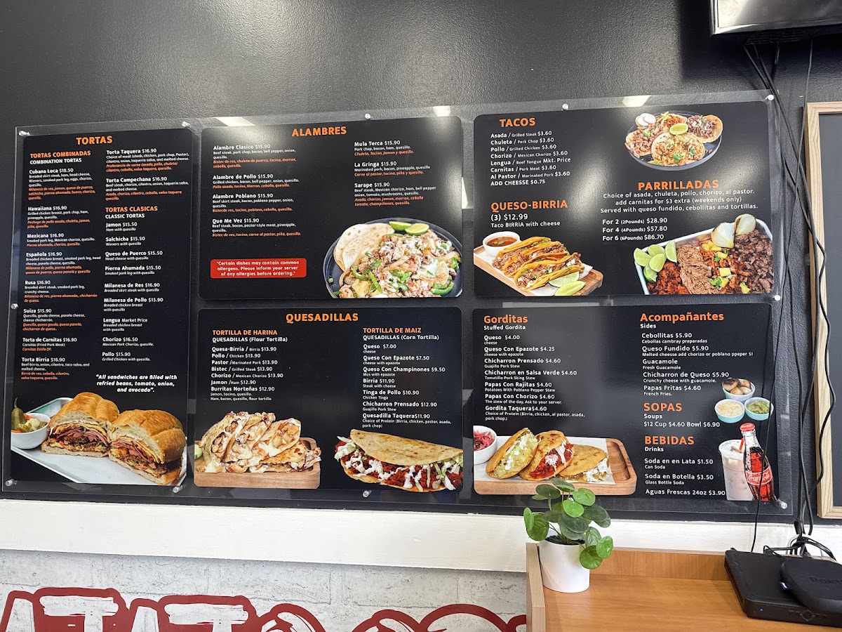 Toortugas Mexican Torteria menu board