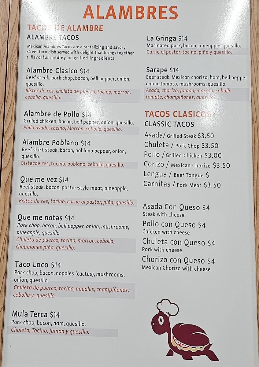 Toortugas Mexican Torteria menu board