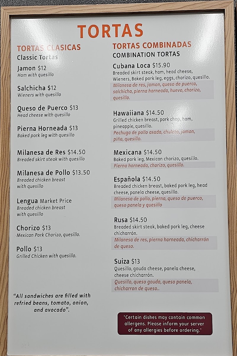 Toortugas Mexican Torteria menu board