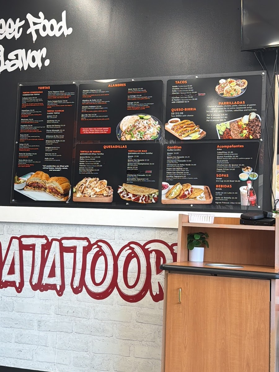 Toortugas Mexican Torteria menu board