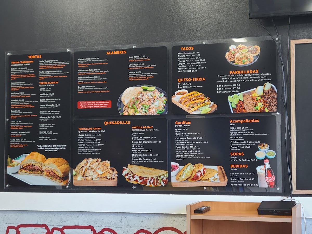 Toortugas Mexican Torteria menu board