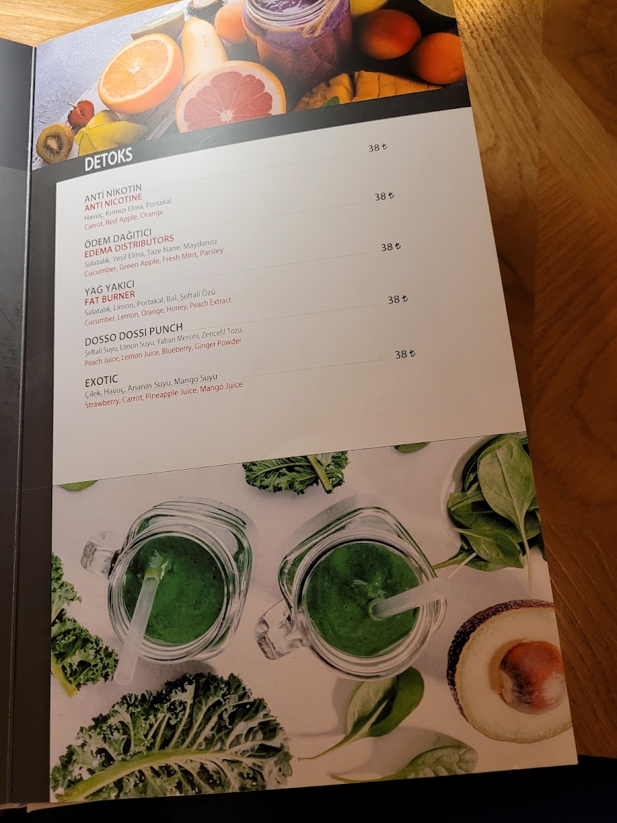 Dosso Dossi Cafe & Brasserie / Çengelköy menu board