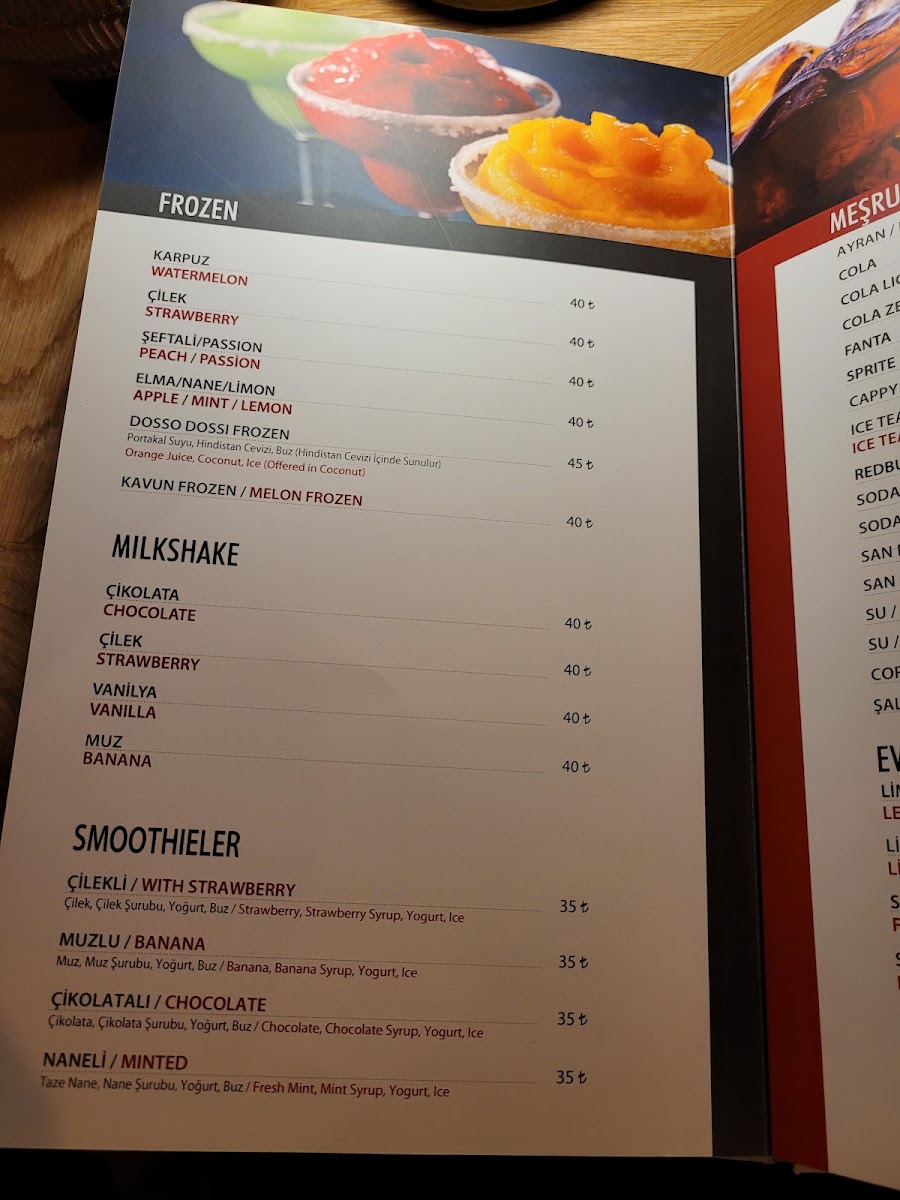 Dosso Dossi Cafe & Brasserie / Çengelköy menu board