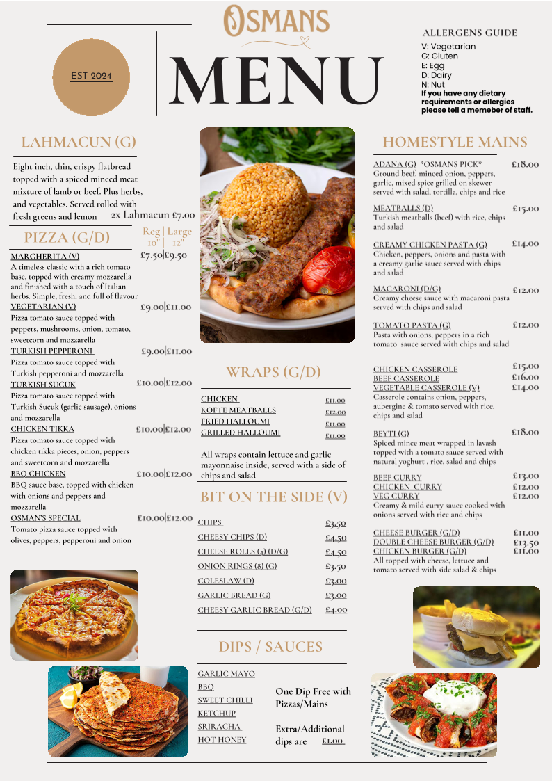 Osmans menu board
