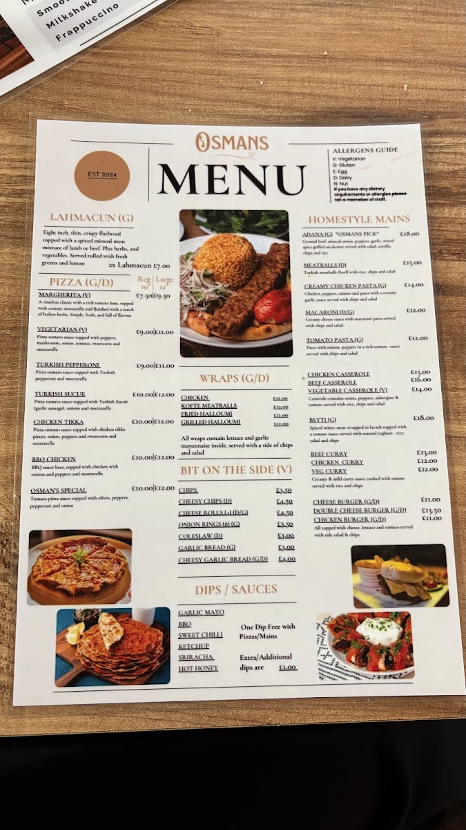 Osmans menu board