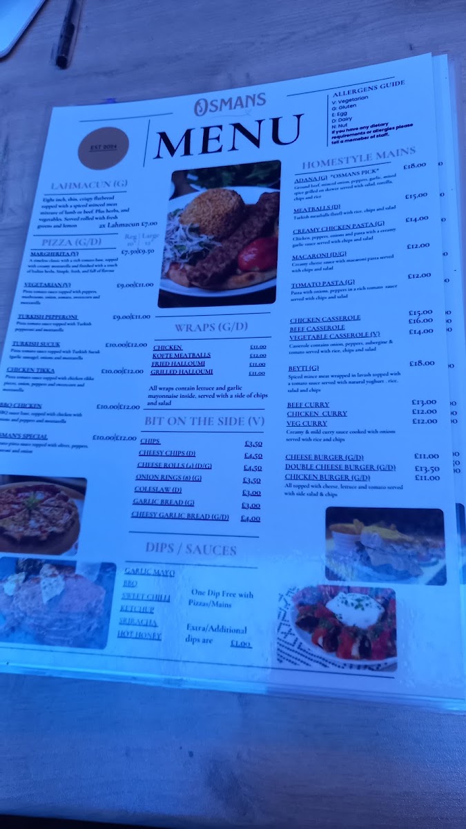 Osmans menu board