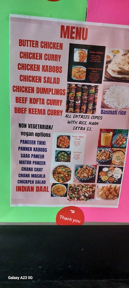 Awwal Curry House Restaurant menu board