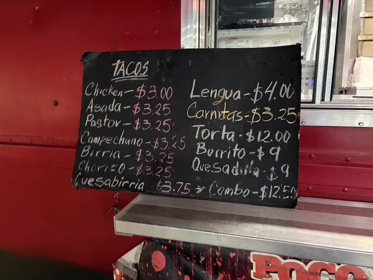 Poco Loco Taco Truck menu board