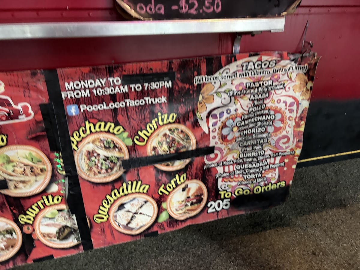 Poco Loco Taco Truck menu board