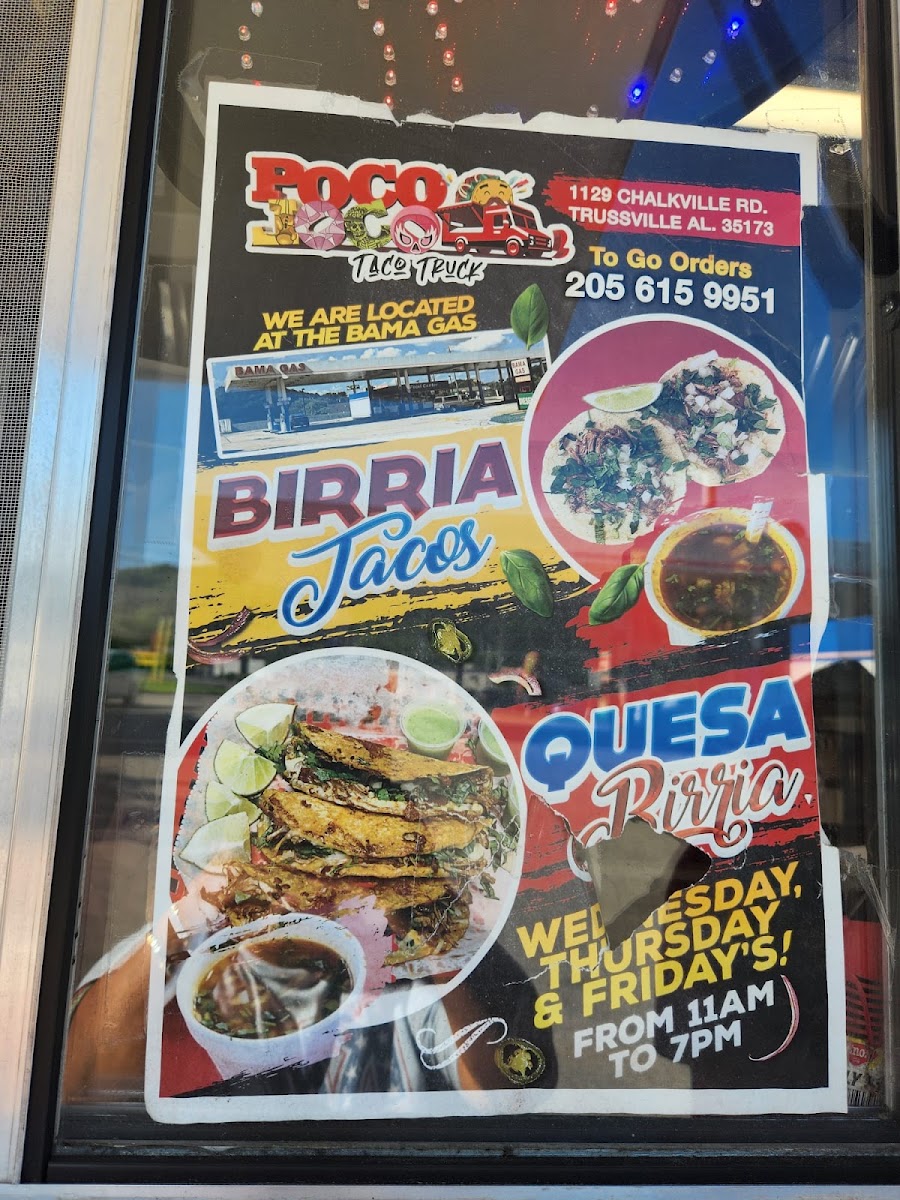 Poco Loco Taco Truck menu board